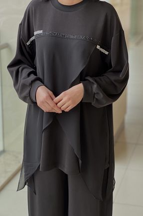 ست بالاتنه و پائین تنه طوسی زنانه بافتنی Ghisa - کد 920553706