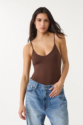 بادی قهوه ای زنانه یقه هفت Stradivarius - کد 920554827
