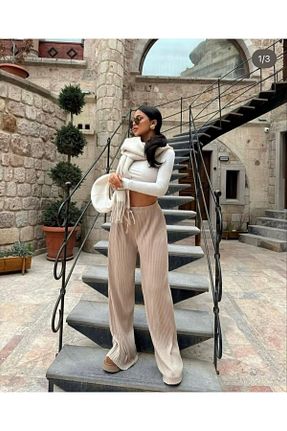 شلوار بژ زنانه بافتنی VB Steel - کد 920600474