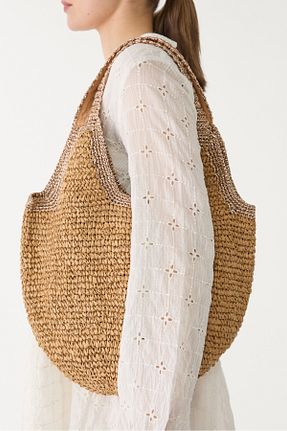 کیف دوشی نباتی زنانه حصیر Stradivarius - کد 920594800