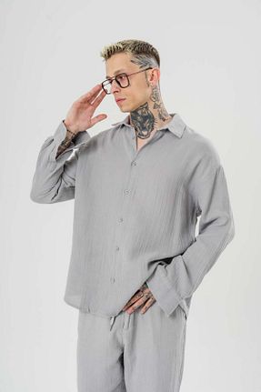 پیراهن طوسی مردانه اورسایز go gang own - کد 920611211