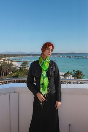دستمال گردن سبز زنانه ابریشم onliecraft - کد 920676387