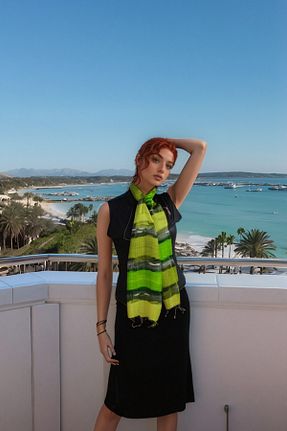 دستمال گردن سبز زنانه ابریشم onliecraft - کد 920679337