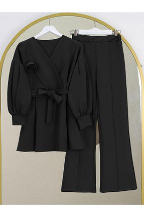 ست بالاتنه و پائین تنه مشکی زنانه بافتنی MACMODA - کد 920706105