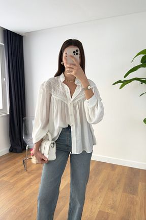 پیراهن سفید زنانه اورسایز BİRCANÇİL - کد 920706801