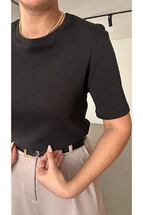 تیشرت مشکی زنانه یقه دوچرخه Sezgi Tekin - کد 920705644