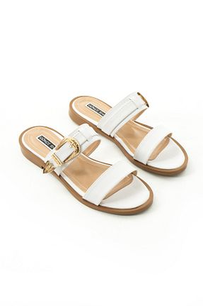 دمپائی سفید زنانه پاشنه تخت Gökçe Shoes - کد 920734424
