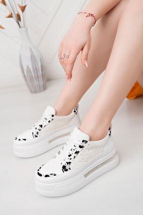 کفش اسنیکر سفید زنانه بند دار moda sara - کد 920746216