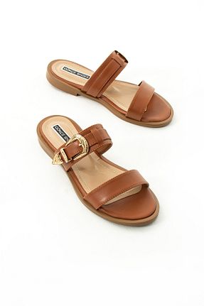 دمپائی قهوه ای زنانه پاشنه تخت Gökçe Shoes - کد 920734539