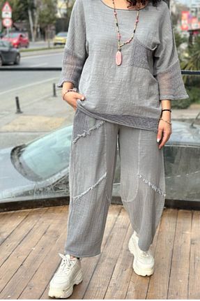 شلوار طوسی زنانه کتان AYASOFYA OTANTIK - کد 920750071