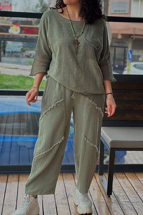 شلوار خاکی زنانه کتان AYASOFYA OTANTIK - کد 920750068