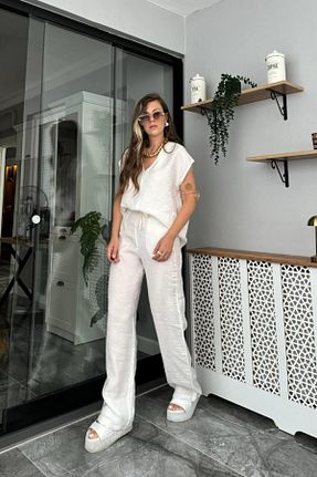 ست بالاتنه و پائین تنه سفید زنانه بافتنی Banu Angay - کد 920777280