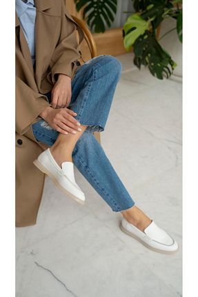 کفش لوفر سفید زنانه پاشنه کوتاه (1 - 4 سانتی متر) ECENİN BUTİĞİ - کد 921626441