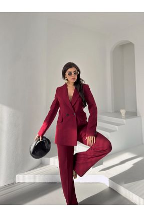 ست بالاتنه و پائین تنه زرشکی زنانه بافتنی MYGİYİMİSTANBUL - کد 920776503