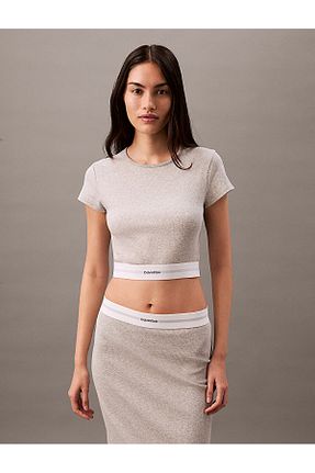تیشرت طوسی زنانه یقه دوچرخه Calvin Klein - کد 920787694