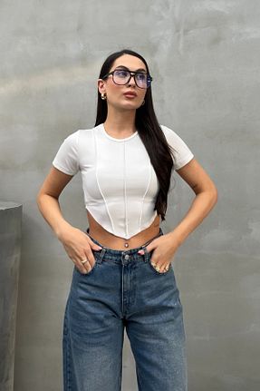 تیشرت سفید زنانه کروپ فیت msm fashion - کد 888267434