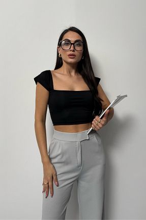 تیشرت مشکی زنانه کروپ فیت msm fashion - کد 888266702