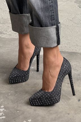 کفش پاشنه بلند کلاسیک مشکی زنانه سنگ AYAKKABI PRENSİ - کد 921300973