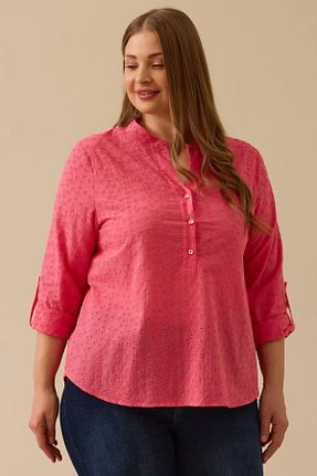 بلوز صورتی زنانه یقه قاضی SEÇİL - کد 920834532