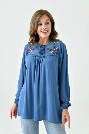 بلوز آبی زنانه اورسایز Velista - کد 920889033