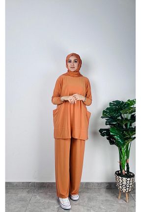 ست بالاتنه و پائین تنه نارنجی زنانه بافتنی SOFT - کد 920941930