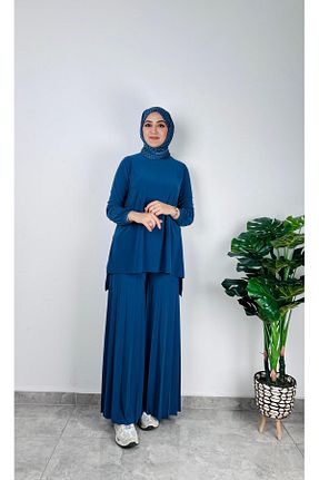 ست بالاتنه و پائین تنه آبی زنانه بافتنی SOFT - کد 920941981