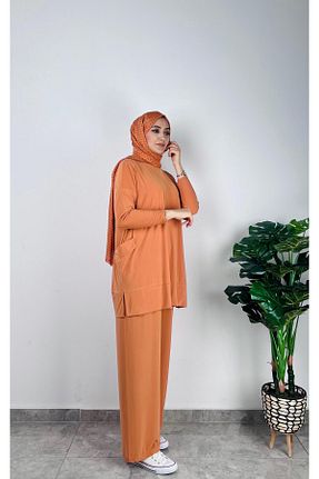 ست بالاتنه و پائین تنه نارنجی زنانه بافتنی SOFT - کد 920941930