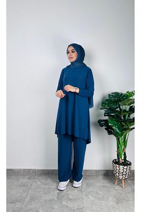 ست بالاتنه و پائین تنه آبی زنانه بافتنی SOFT - کد 920942116
