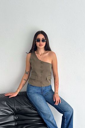 بلوز خاکی زنانه ساده KauFurn - کد 921752057