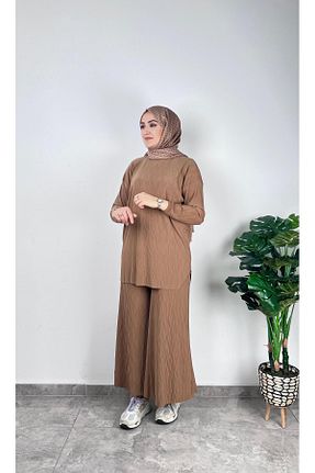 ست بالاتنه و پائین تنه قهوه ای زنانه بافتنی SOFT - کد 920942128