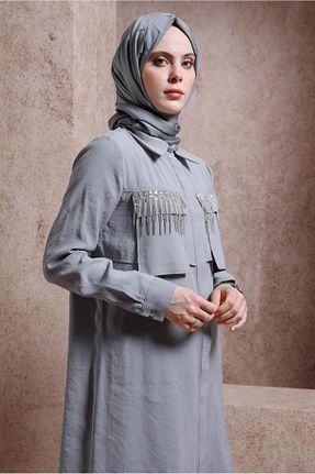 تونیک حجاب طوسی زنانه مخلوط پلی استر Alvina - کد 817794420