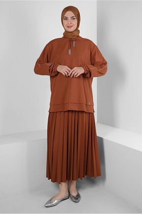 ست گرمکن حجاب قهوه ای زنانه رگولار Alvina - کد 860183615