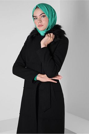 پالتو پشمی حجاب مشکی زنانه رگولار Alvina - کد 789853978