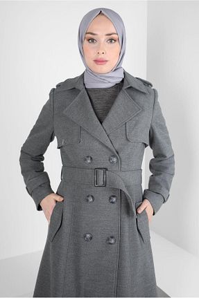 پالتو پشمی حجاب طوسی زنانه رگولار Alvina - کد 793034428