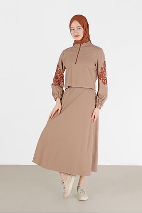 ست بالاتنه و پائین تنه حجاب بژ زنانه رگولار Alvina - کد 804331623
