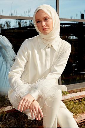 تونیک حجاب سفید زنانه پلی استر Alvina - کد 818008527
