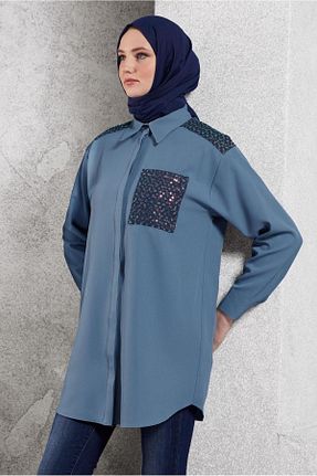 تونیک حجاب آبی زنانه پلی استر Alvina - کد 869229461