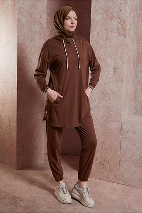 ست گرمکن حجاب قهوه ای زنانه رگولار Alvina - کد 833477299