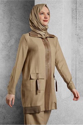 ست بالاتنه و پائین تنه حجاب بژ زنانه رگولار Alvina - کد 899076952