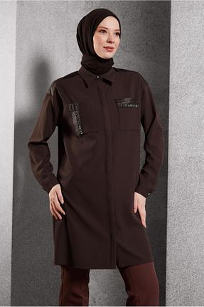 تونیک حجاب قهوه ای زنانه پلی استر Alvina - کد 875374354