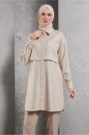 تونیک حجاب بژ زنانه مخلوط ویسکون Alvina - کد 885639831
