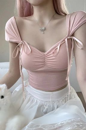 تیشرت صورتی زنانه کراپ Karakedi - کد 921084380