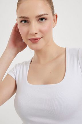 تیشرت سفید زنانه یقه مربعی Arma Life - کد 921087602