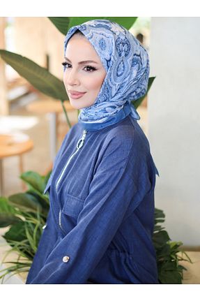 روسری آبی پنبه پلی استر efdal şal eşarp - کد 921087637