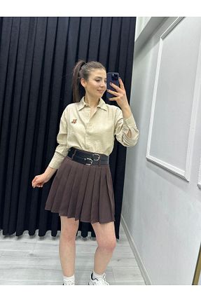دامن قهوه ای زنانه پارچه TUNAM BUTİK - کد 921088341