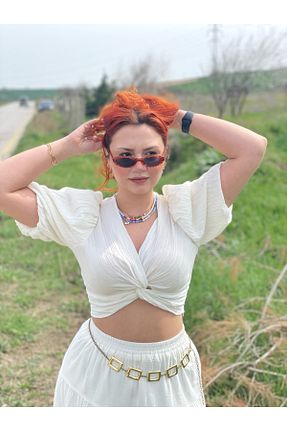 بلوز سفید زنانه بافت دار Tumtum Wear - کد 921105067