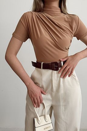 بلوز قهوه ای زنانه ساده astap - کد 921116996