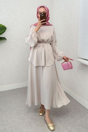 ست بالاتنه و پائین تنه حجاب طوسی زنانه رگولار Salih Çelebi - کد 921137329
