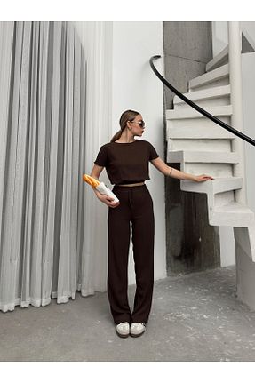 ست بالاتنه و پائین تنه قهوه ای زنانه بافت AFROGİYİM - کد 921122351