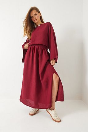 ست بالاتنه و پائین تنه زرشکی زنانه بافتنی Bianco Lucci - کد 921138679
